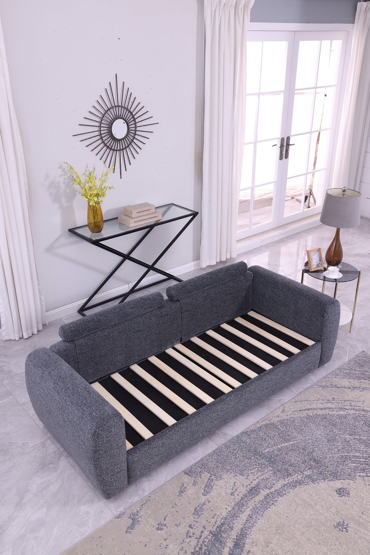 Modern Minimalist 3-Seat Gray Sofa - Comfortable Chenille Design