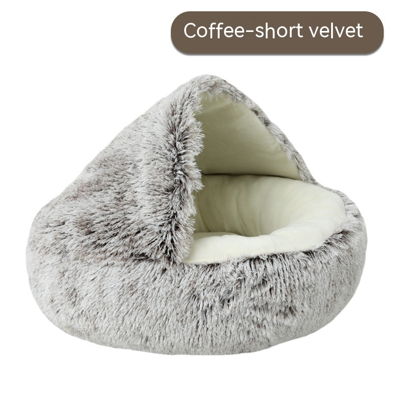 Semi Enclosed Pet Cat Bed & Dog House - Soft Plush Nest for Small to Large Pets