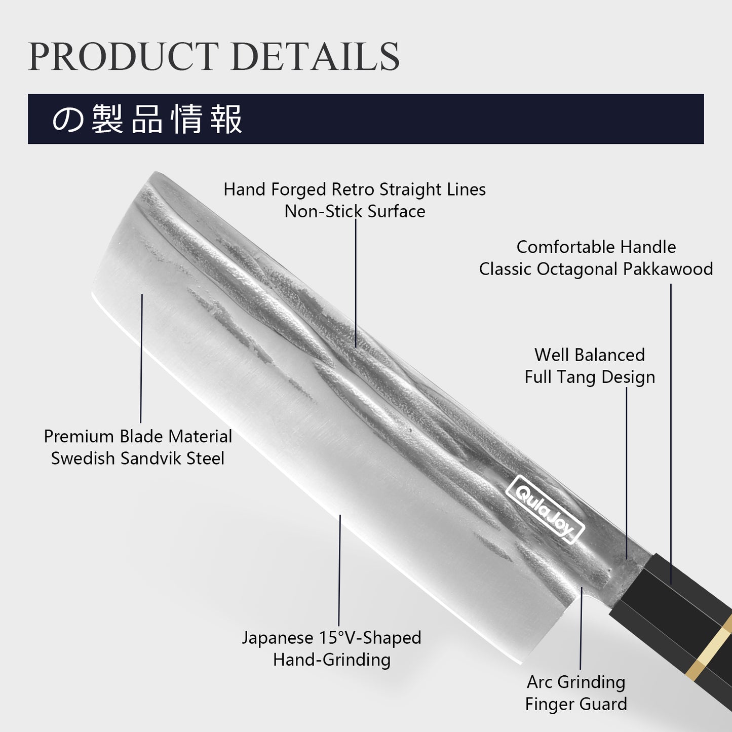 8-Inch Hand Forged Chef Knife - Swedish Sandvik Steel, Octagonal Handle