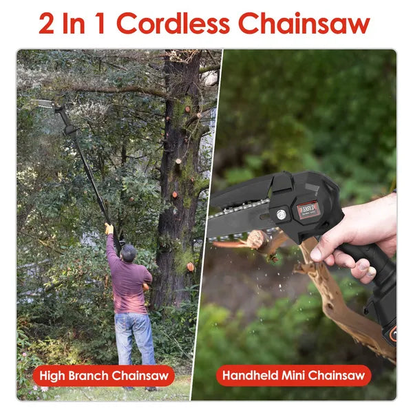 Cordless Pole Saw & Mini Chainsaw for Tree Trimming - Adjustable, 2 Batteries Included