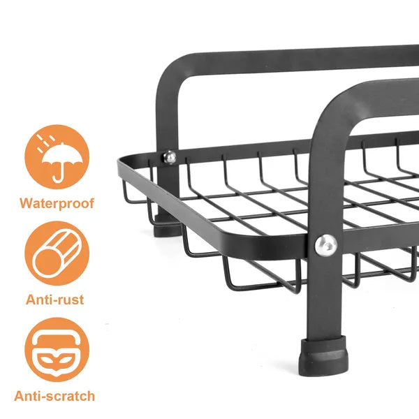 2-Tier Dish Drying Rack with Drainboard - Space Saving Black