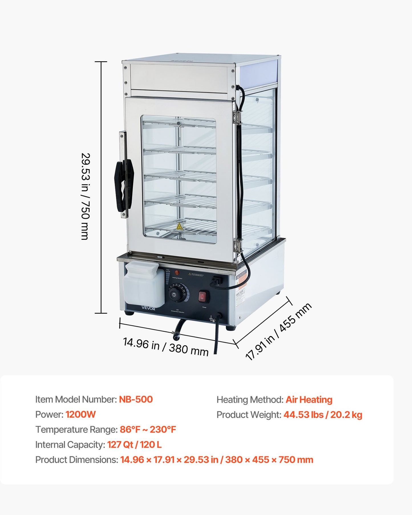 5-Tier Food Warmer Display with Adjustable Shelves, 1200W Stainless Steel