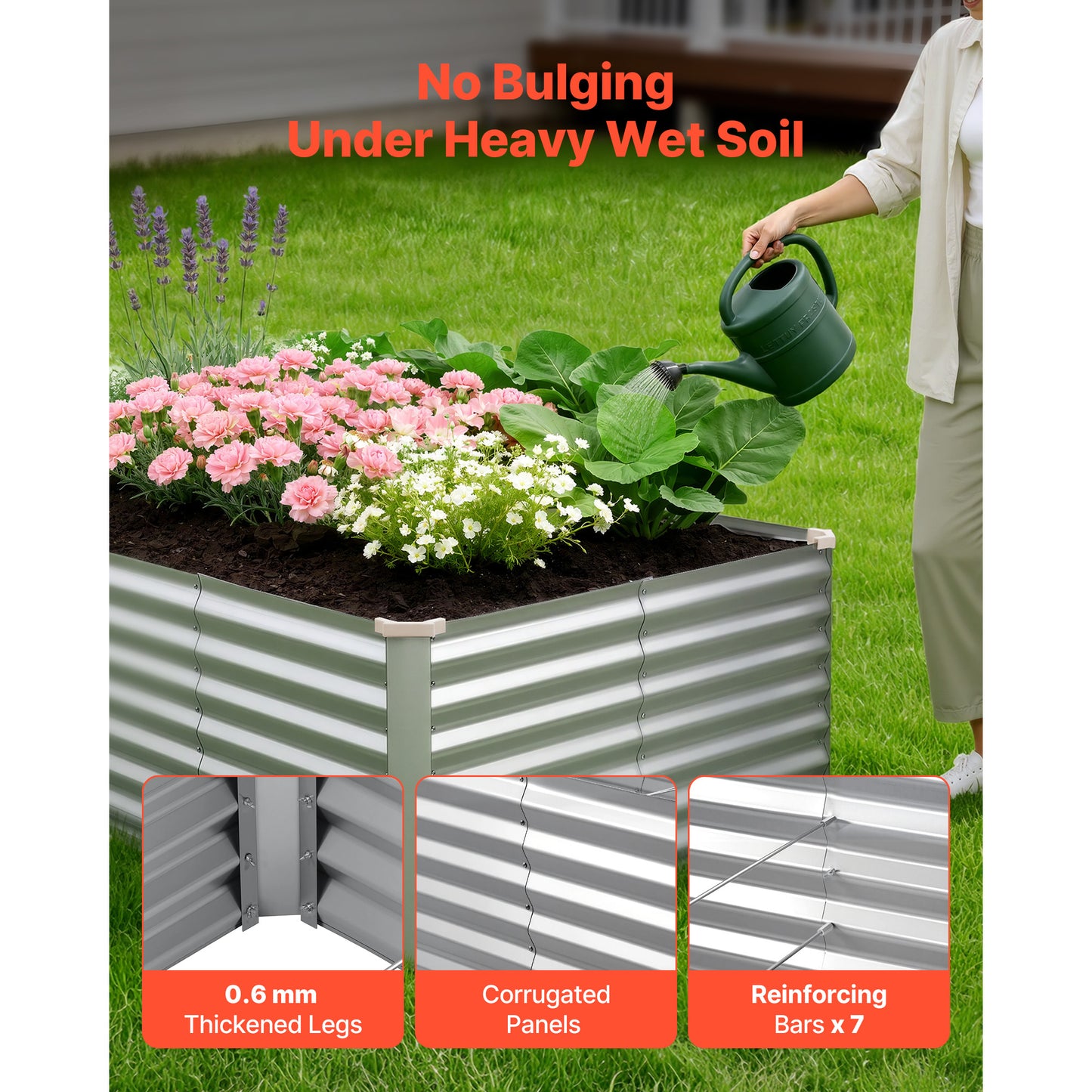 Galvanized Raised Garden Bed 8x4x2 ft Outdoor Metal Planter Box Kit - Rustproof