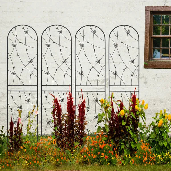 Metal Garden Trellis for Climbing Plants - 4 Pack, Black