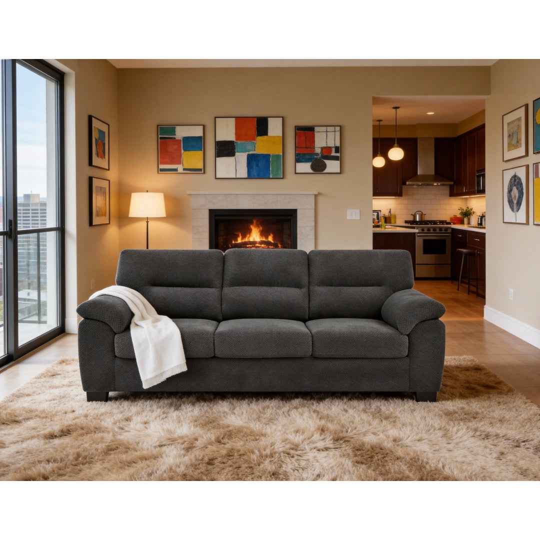 Modern Dark Gray 3-Seater Sofa - Comfortable Upholstered Couch