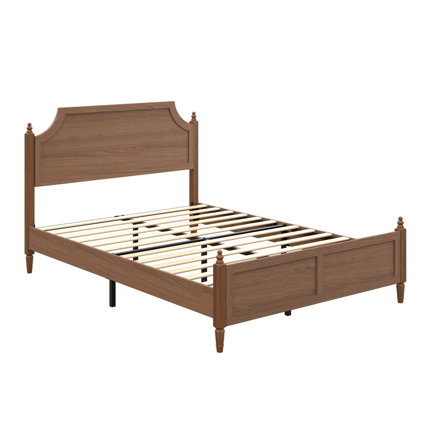Full Farmhouse Platform Bed Frame with Headboard - Dark Brown