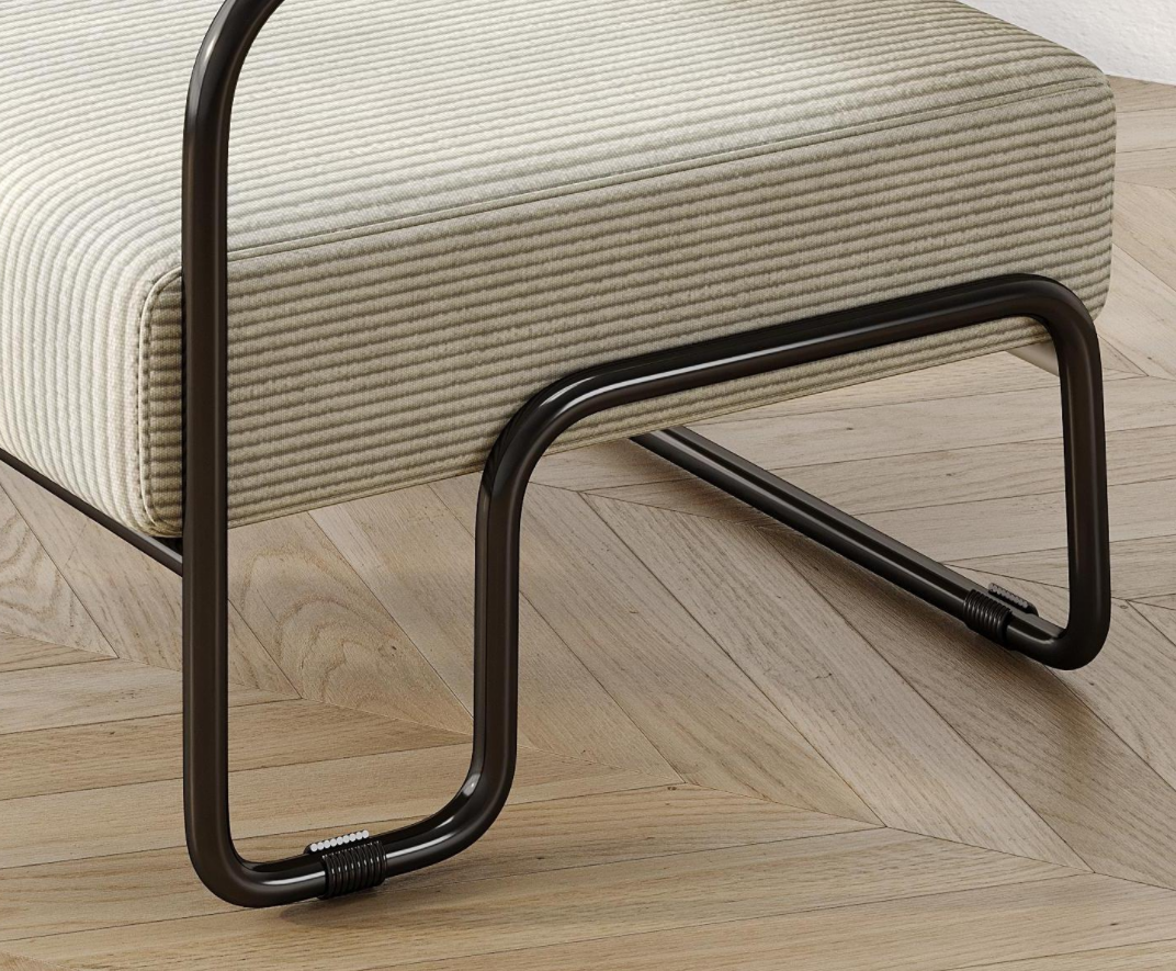 Beige Corduroy Lazy Sofa Chair with Iron Frame - Comfortable Seating