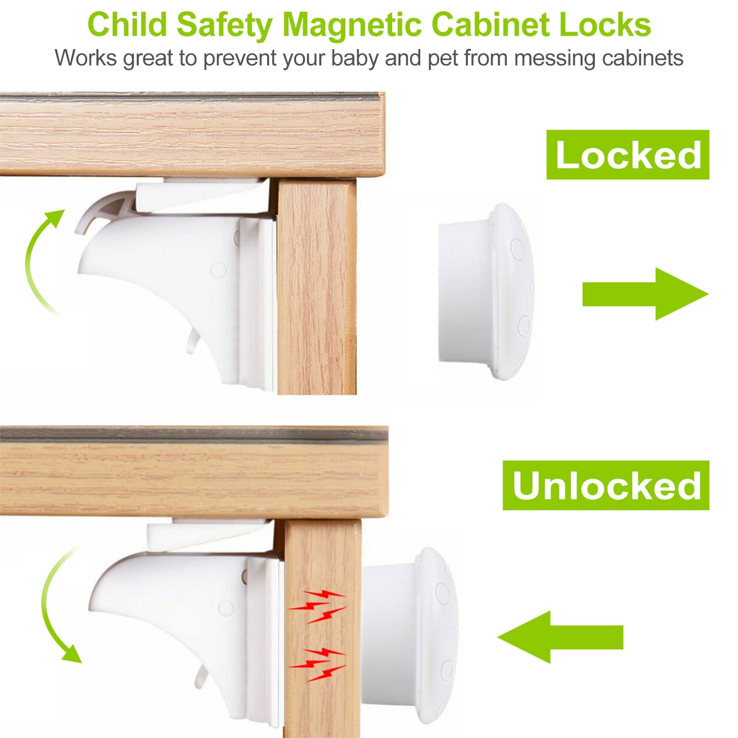 Magnetic Child Safety Cabinet Locks - 4 Pack Baby Proof Drawer Latches