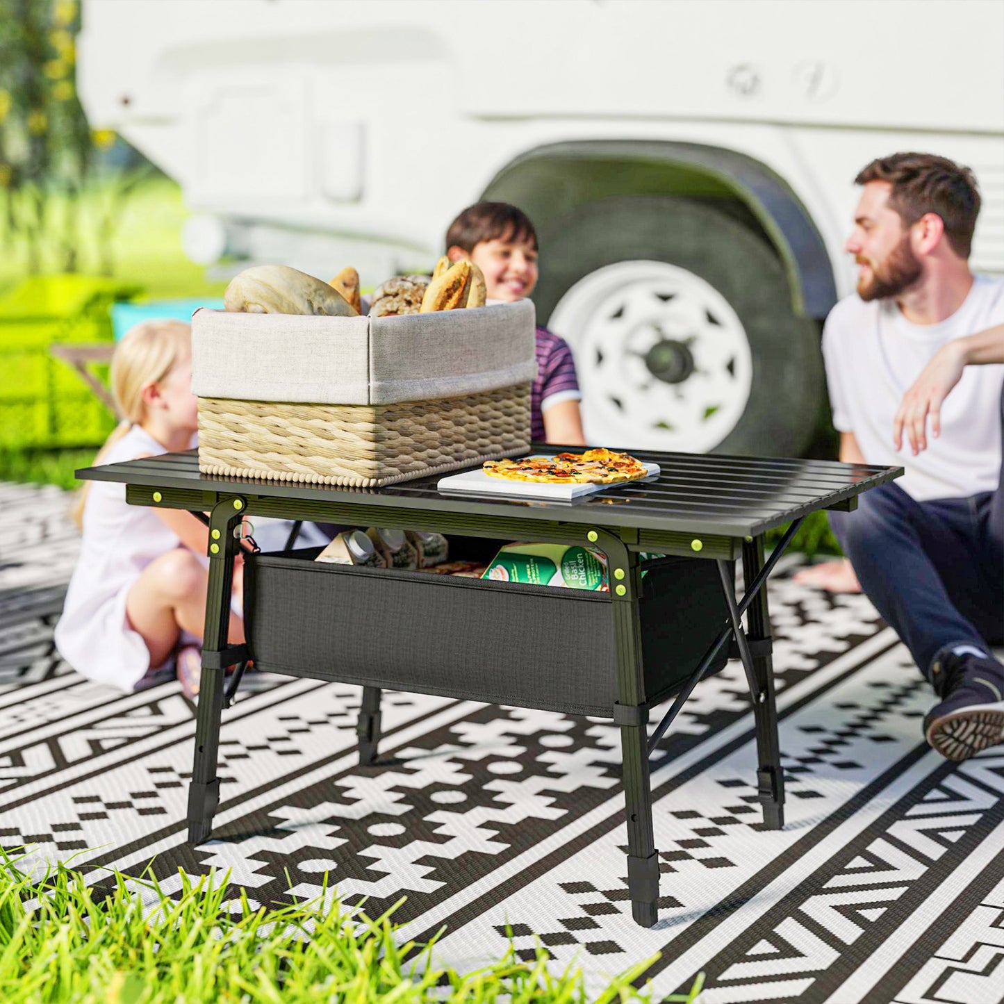 Portable Folding Camping Table with Storage Bag - Black