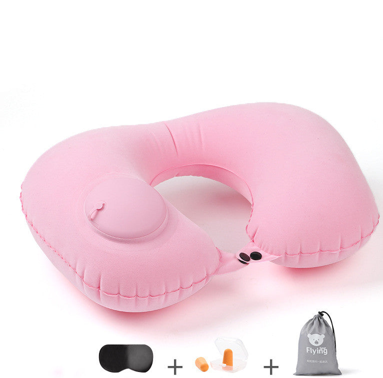 Portable Inflatable U-Shaped Travel Pillow with Self-Inflating Valve