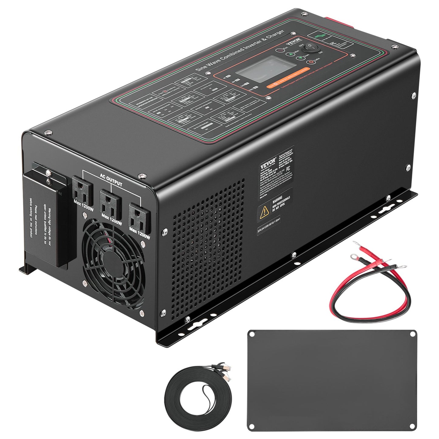 2000W Pure Sine Wave Inverter Charger 12V to 120V Power Inverter Black