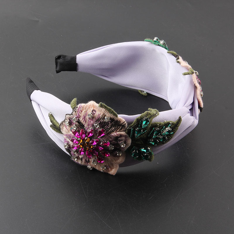 Rhinestone Flower Headband - Wide Brim Hair Hoop