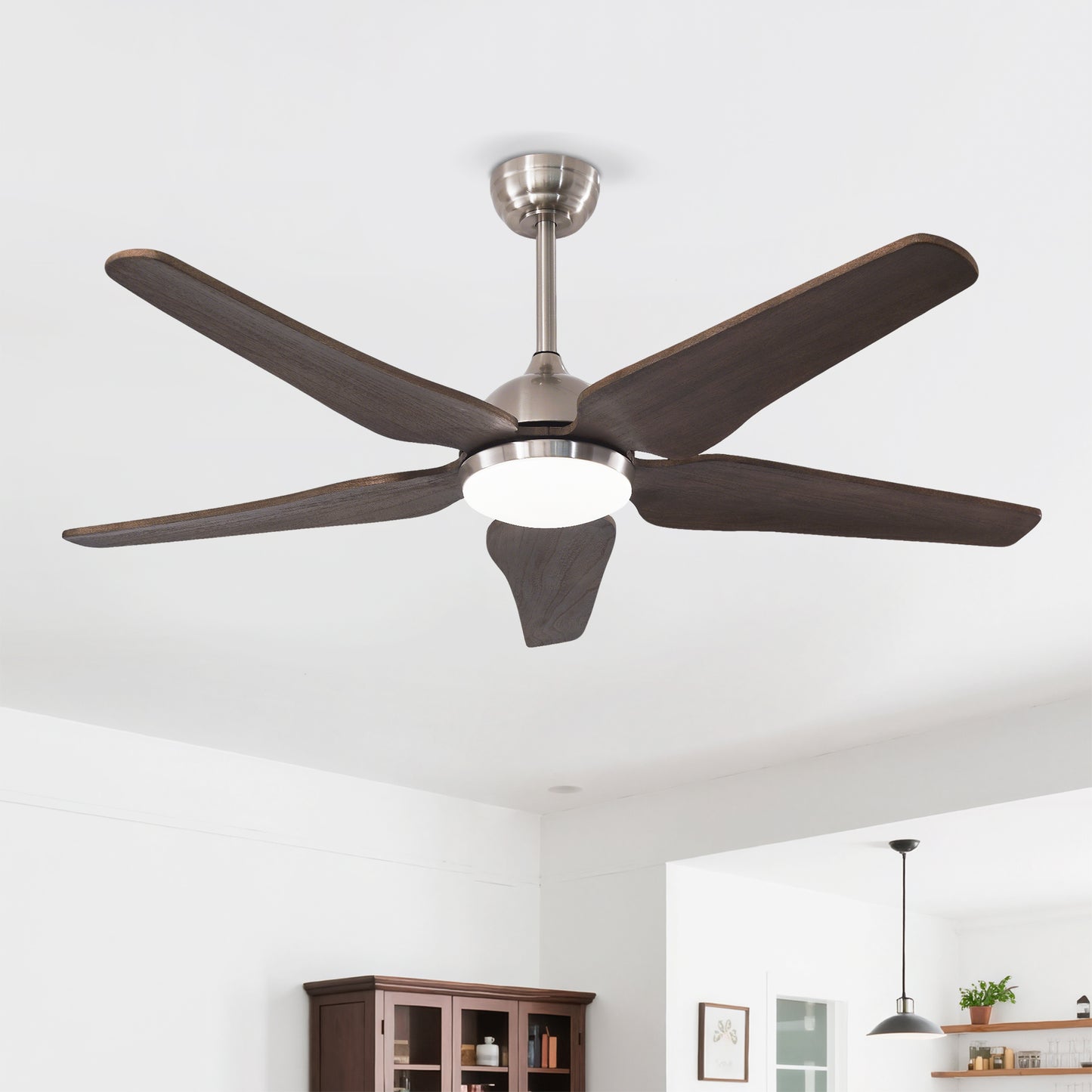 52-Inch Reversible Ceiling Fan with Lights and Remote Control - Nickel