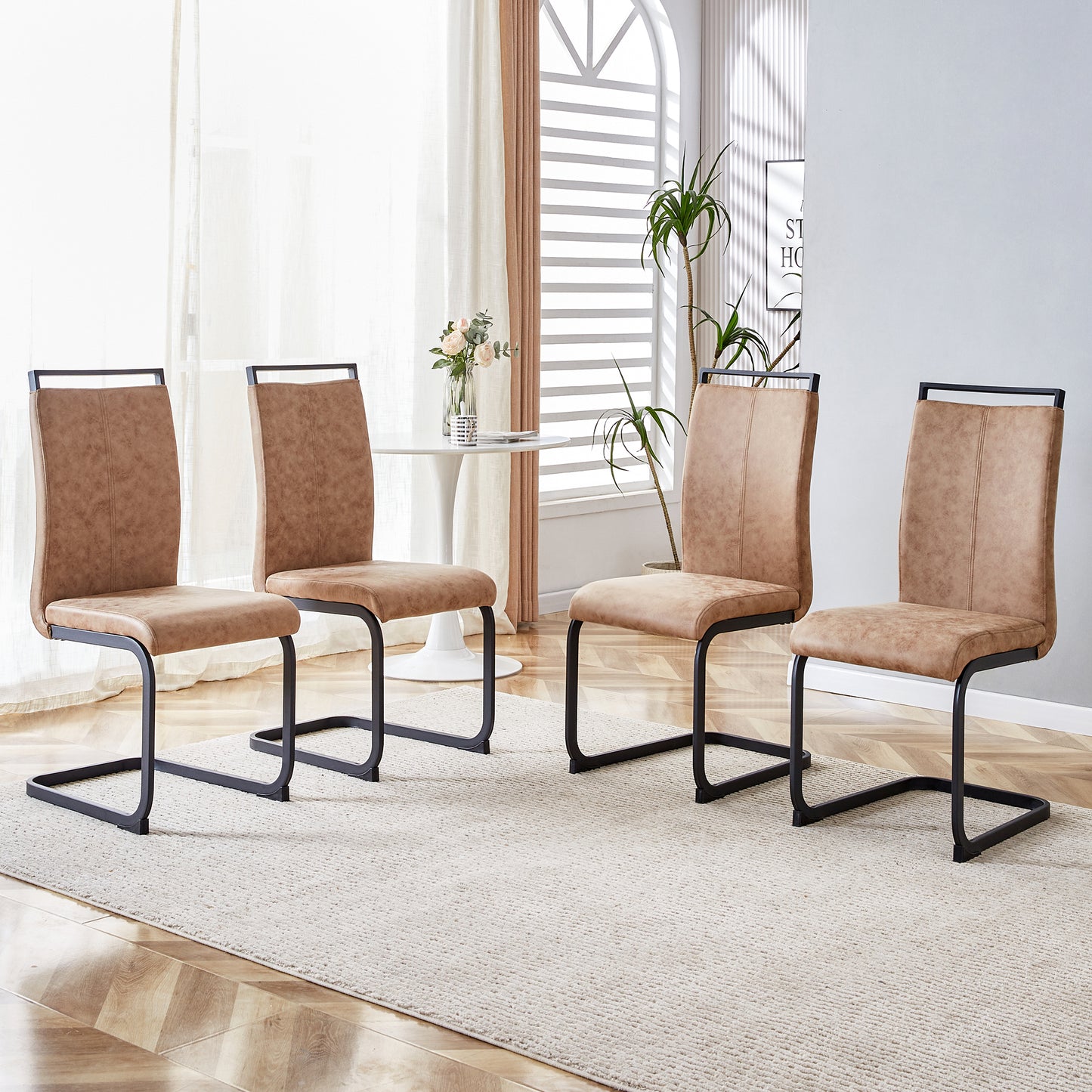 Modern Dining Chairs, Technology Cloth High Back Upholstered Side