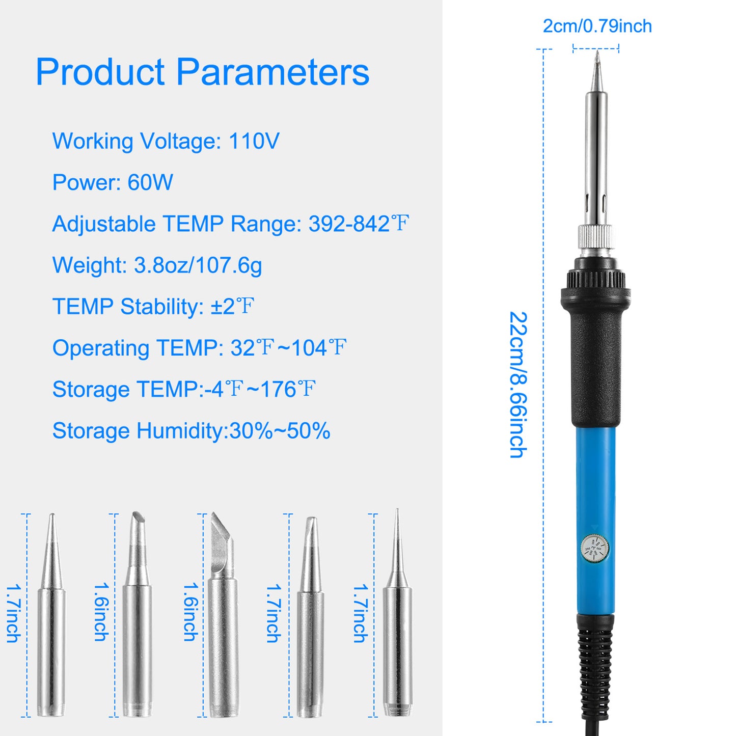 110V Adjustable Temperature Soldering Iron Kit with 5 Tips for PCB Electronics Repair