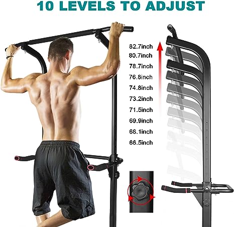 Adjustable Power Tower Dip Station for Home Gym - Black