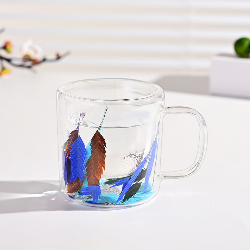 Double-Layer Borosilicate Glass Flower Pattern Cup - 200ml, High Temperature Resistant