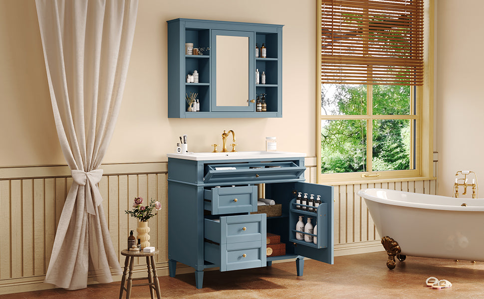36'' Indigo Blue Bathroom Vanity with Medicine Cabinet & Sink