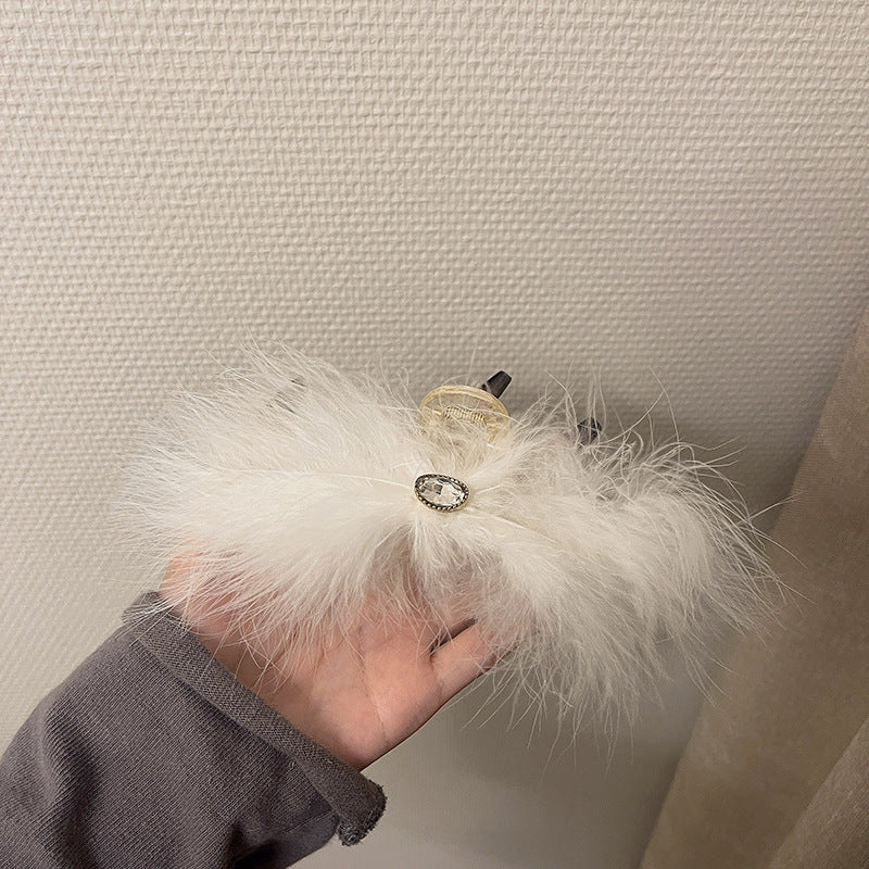 Feather Hair Accessory with Ostrich Feathers for Head Decoration - White & Black