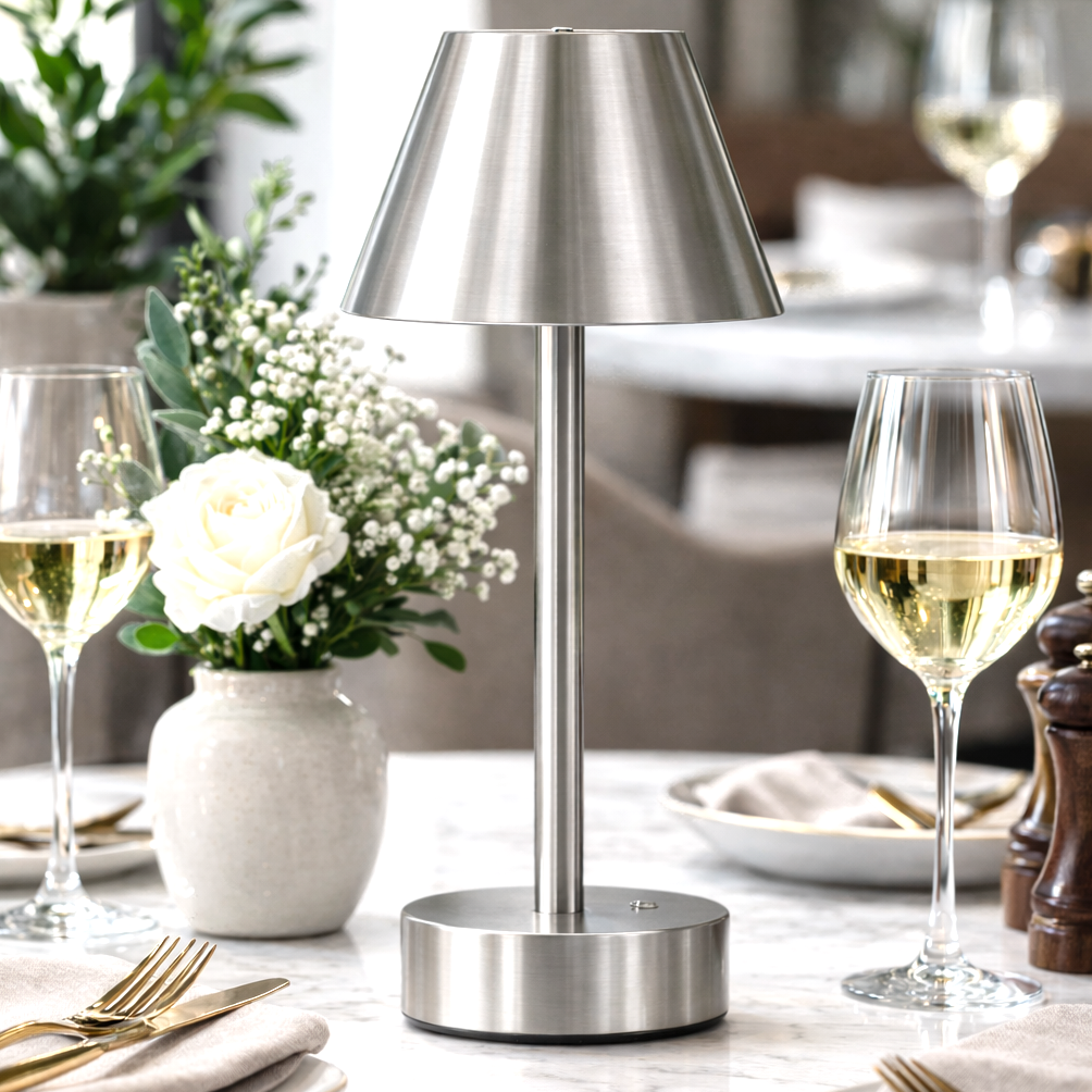 Elegance Rechargeable LED Table Lamp Brushed Nickel Touch Switch