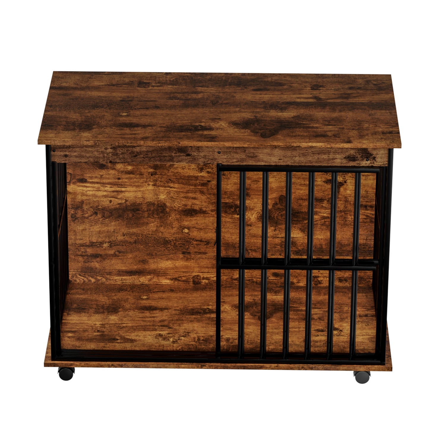 Large Wooden Dog Crate Furniture with Tray - Walnut Black