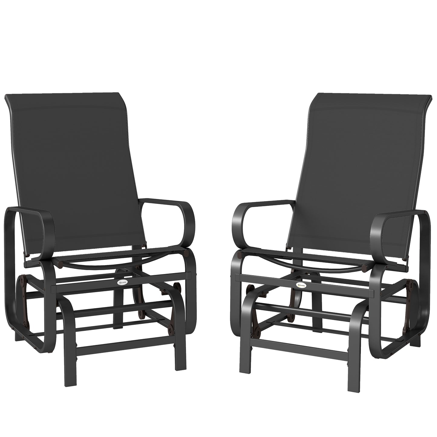 Outdoor Glider Chair Set of 2 - Lightweight Metal & Mesh, Black