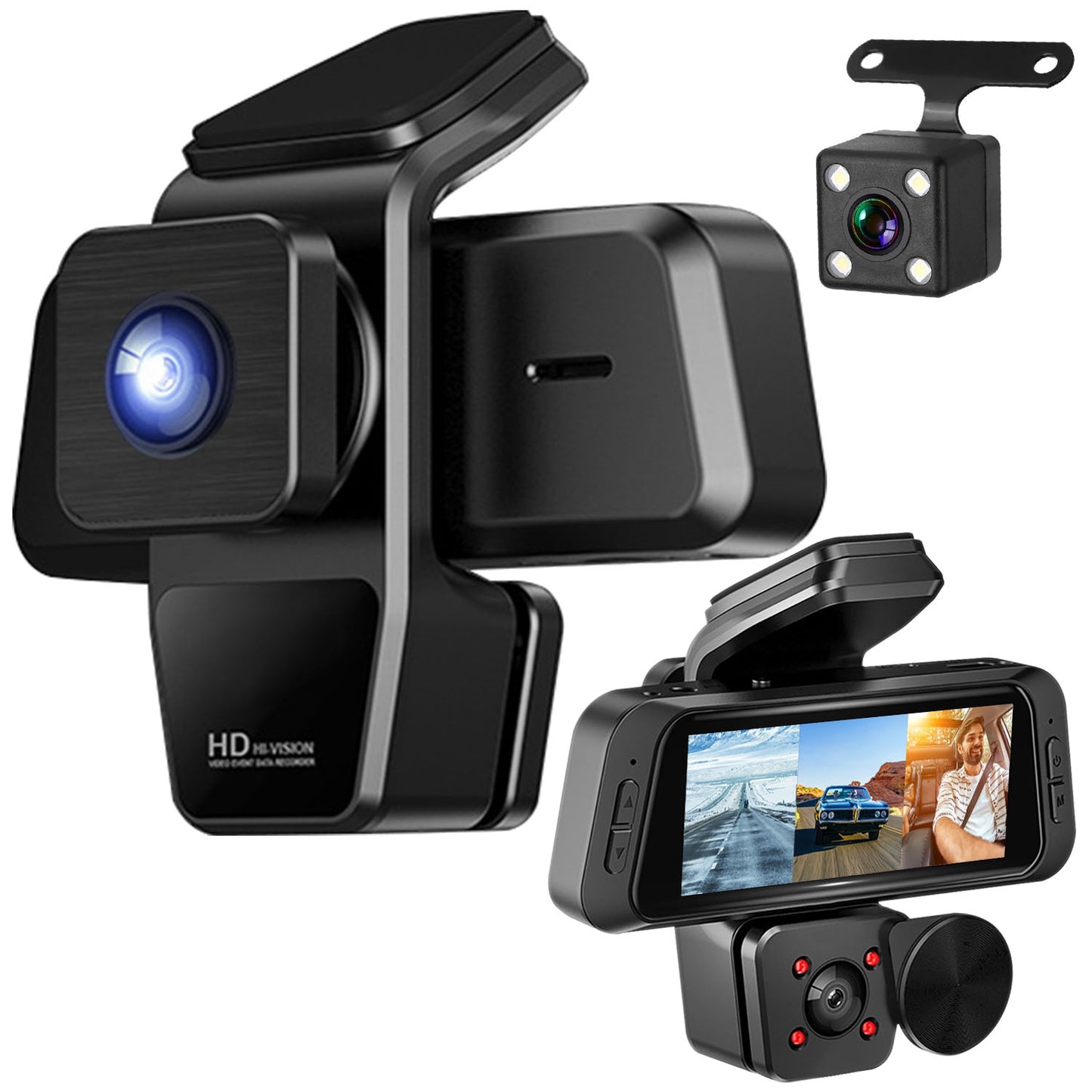 1080P FHD 3-Channel WiFi Dash Cam with Night Vision & Motion Detection