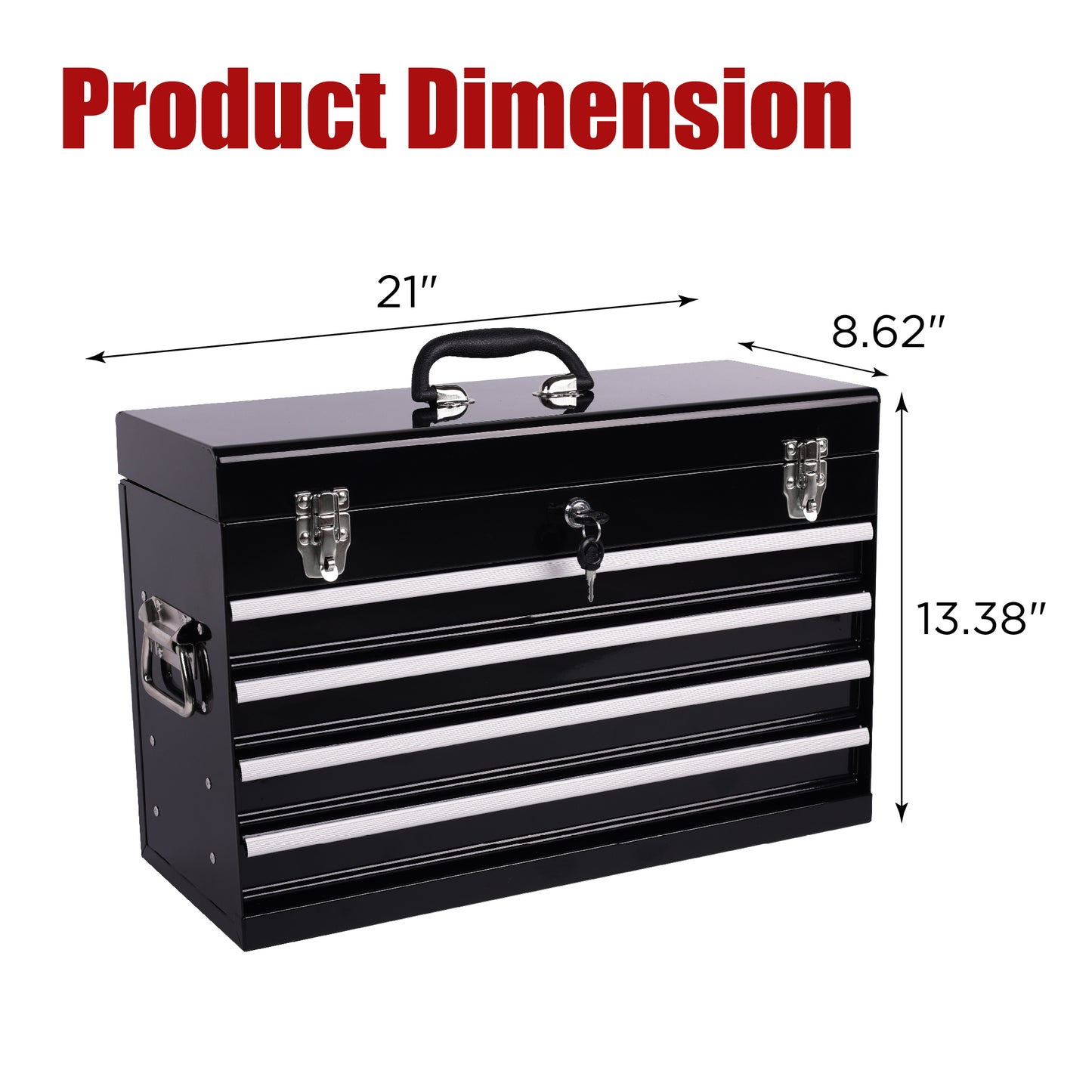 Heavy Duty Metal Tool Box 21-Inch with 4 Drawers and Locking Mechanism