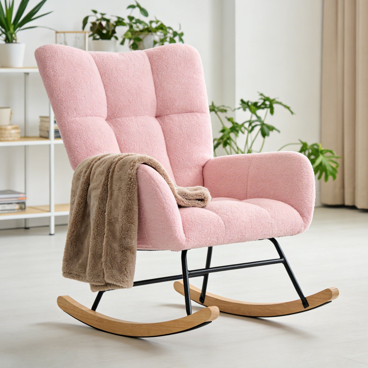 Teddy Fabric Swing Chair with High Backrest and Cushion