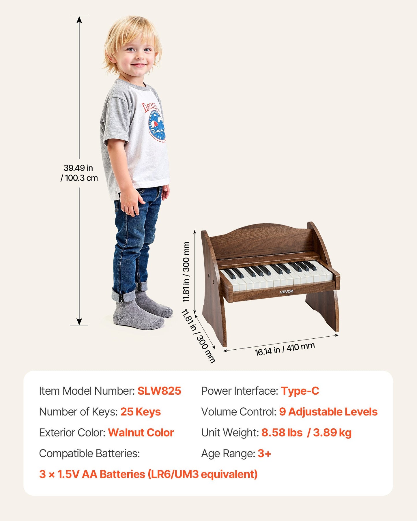 Kids Wooden Piano Keyboard - 25 Keys Digital Musical Instrument for Toddlers