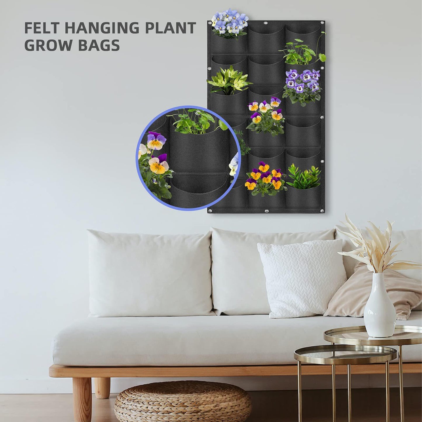 Vertical Wall-Mounted Planting Bag with 18 Pockets - Garden Storage Bag, Black 50x100cm