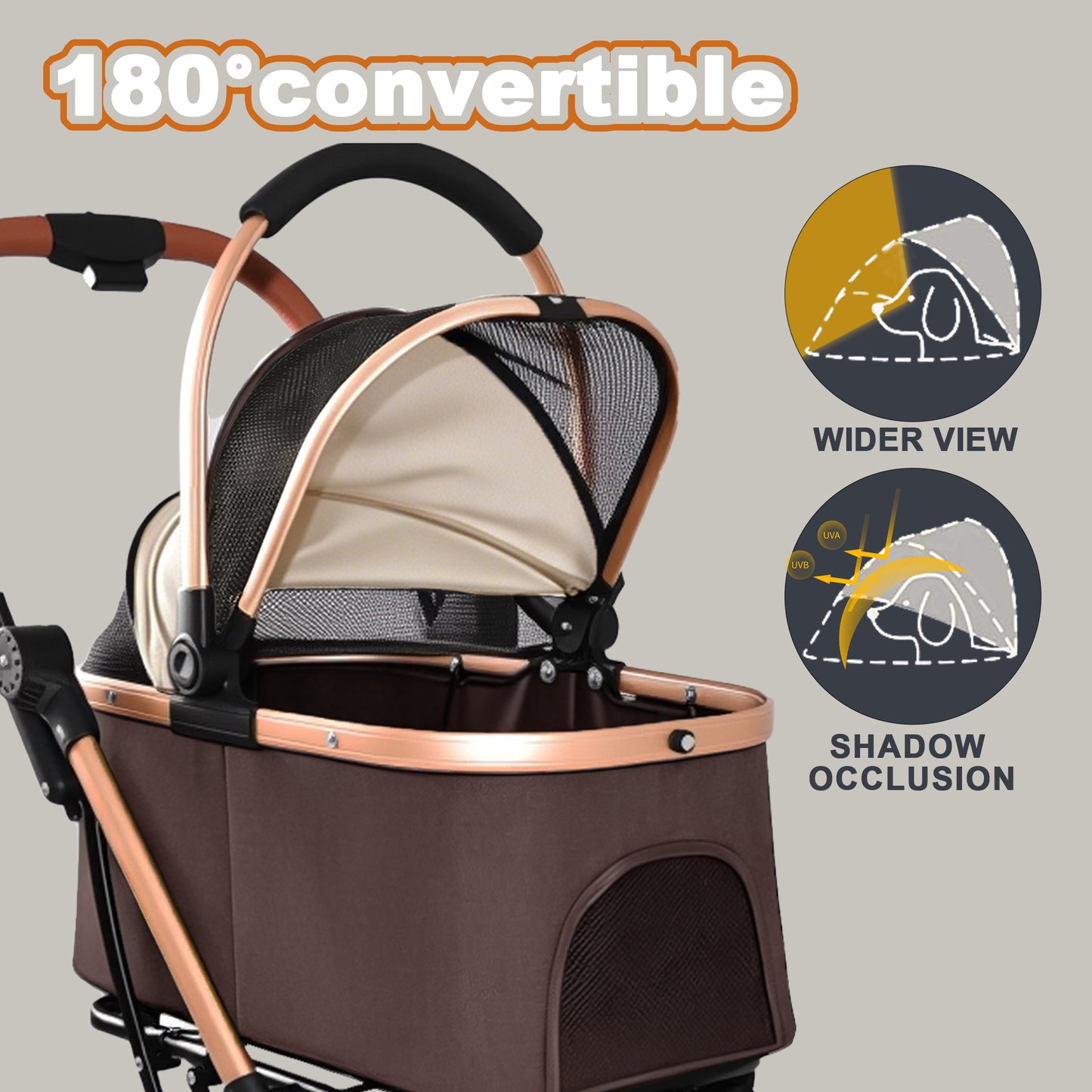 Pet Stroller for Dogs Cats 2-in-1 Foldable Sun Canopy Travel Carrier Khaki