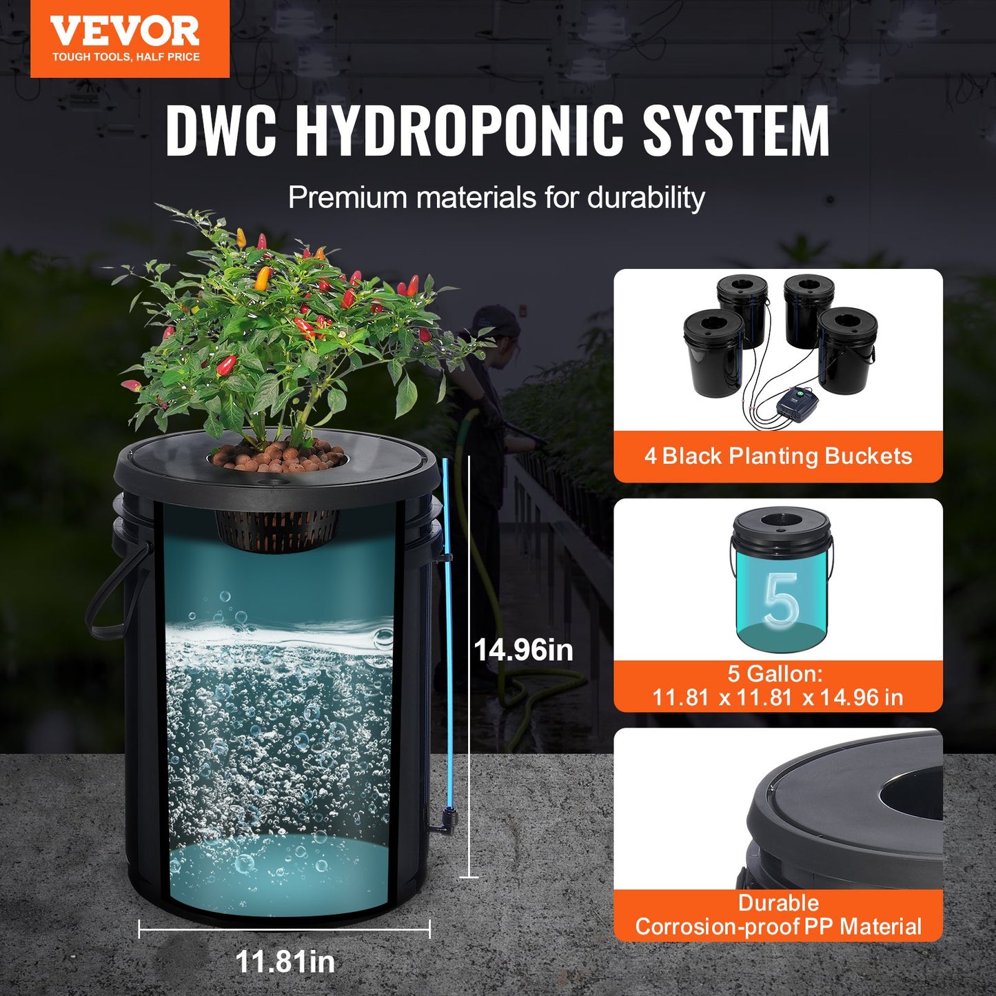Hydroponic DWC System 5 Gallon Buckets with Pump & Air Stone for Indoor Outdoor Gardening