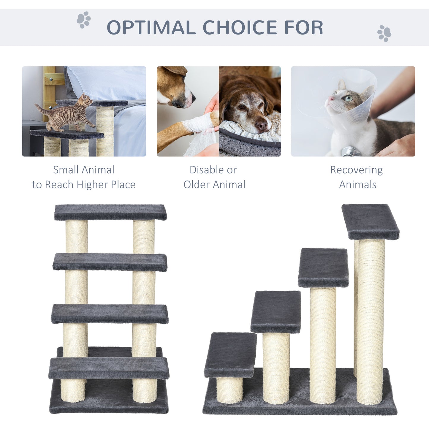 Cat Tree with 4 Steps and Sisal Scratching Post for High Beds - Gray