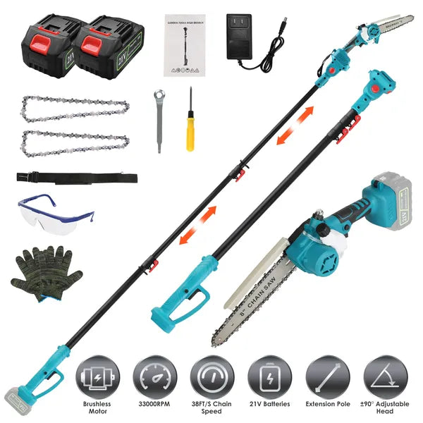 Cordless 2-in-1 Pole Saw & Mini Chainsaw with Extension Pole 21V Battery