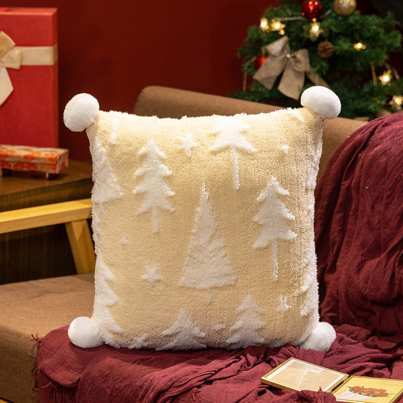 Christmas Velvet Jacquard Pillowcase with Snow, Tree & Reindeer Designs