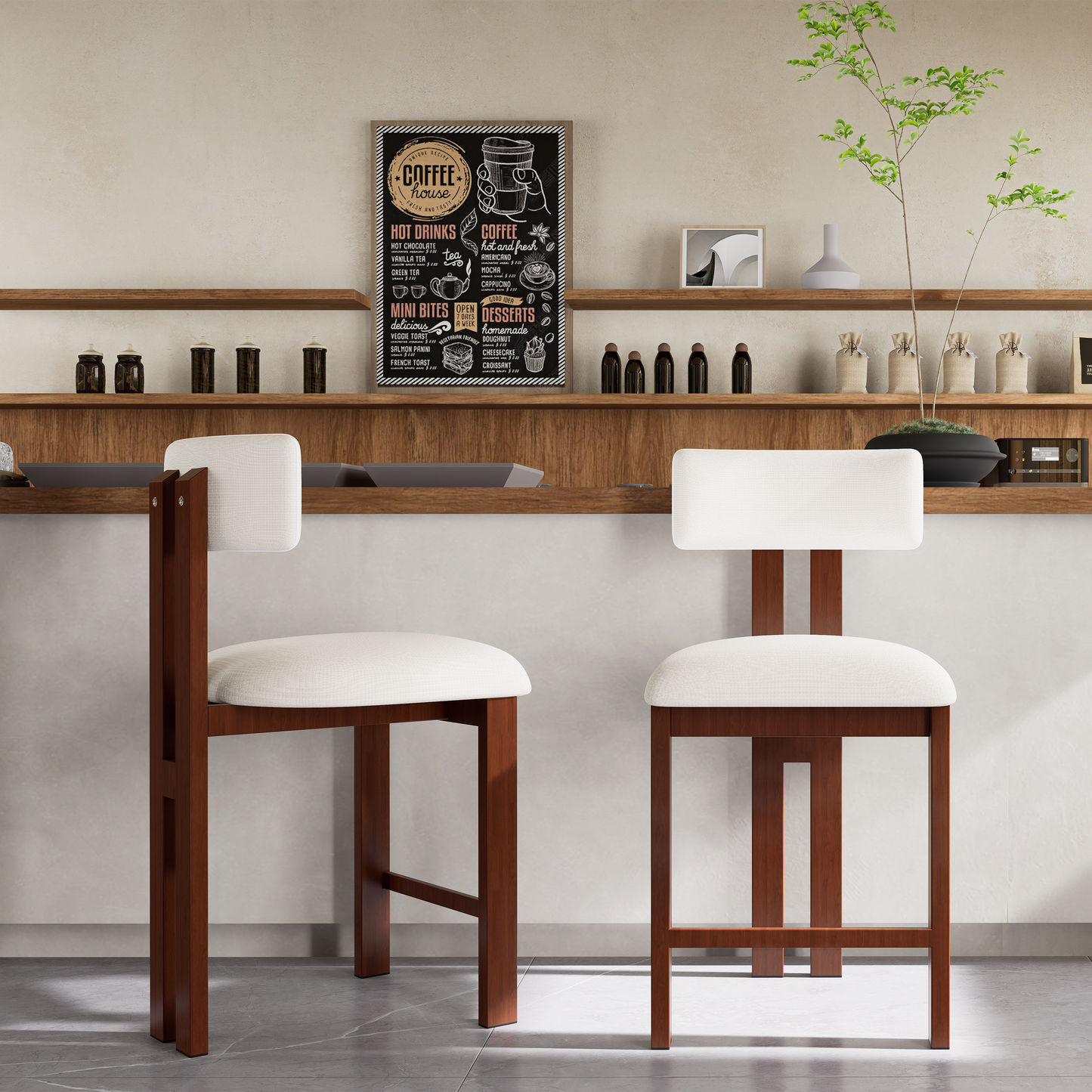 26.5 Stylish Round Stools With Low Back - Comfortable Upholstered