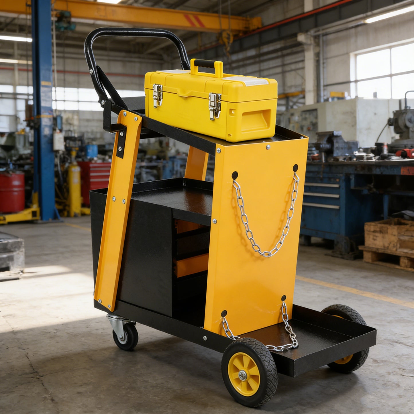 Portable Multi-Function Welder Trolley with 4 Drawers & Safety Chains