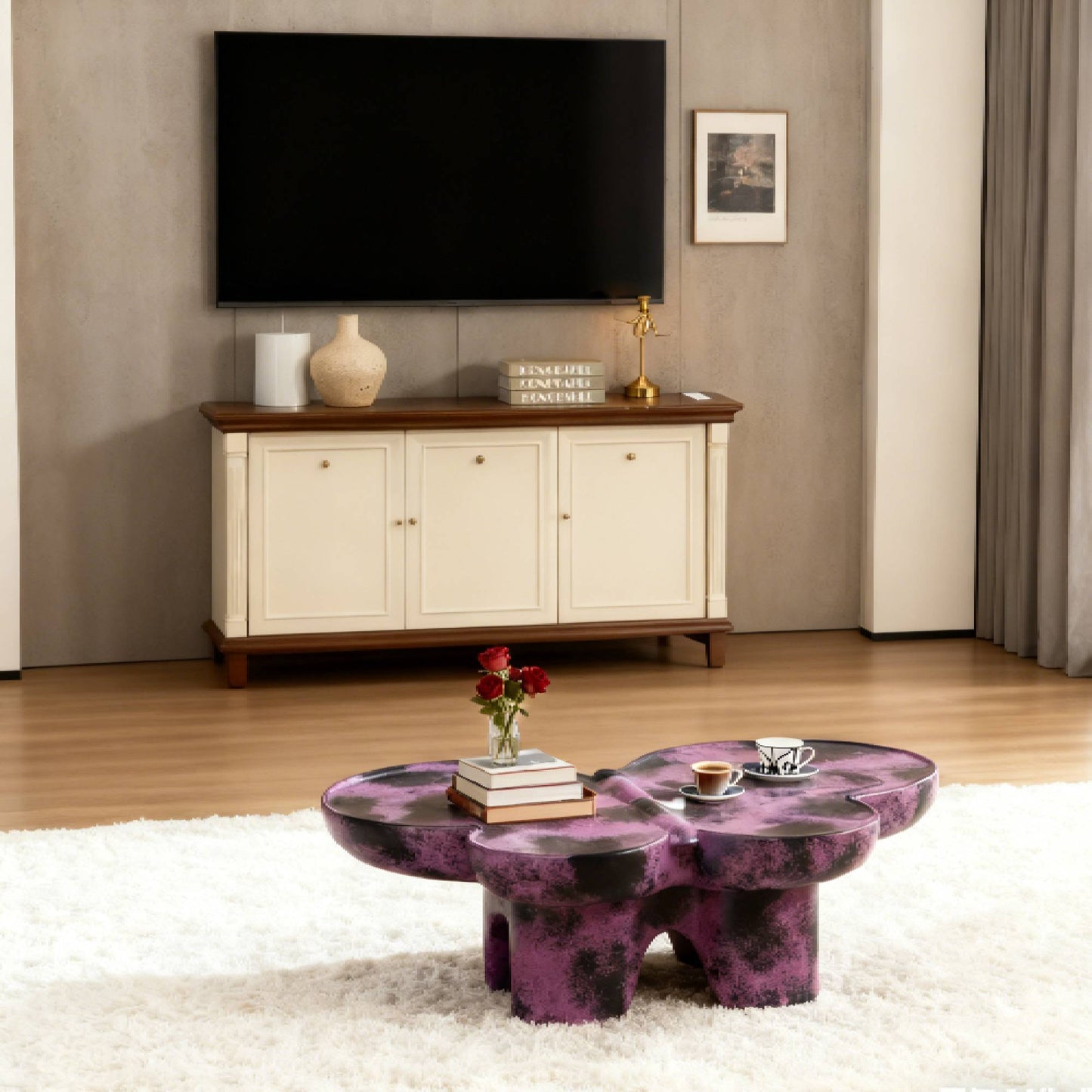 Modern Coffee Table Faux Travertine Textured For Livingroom