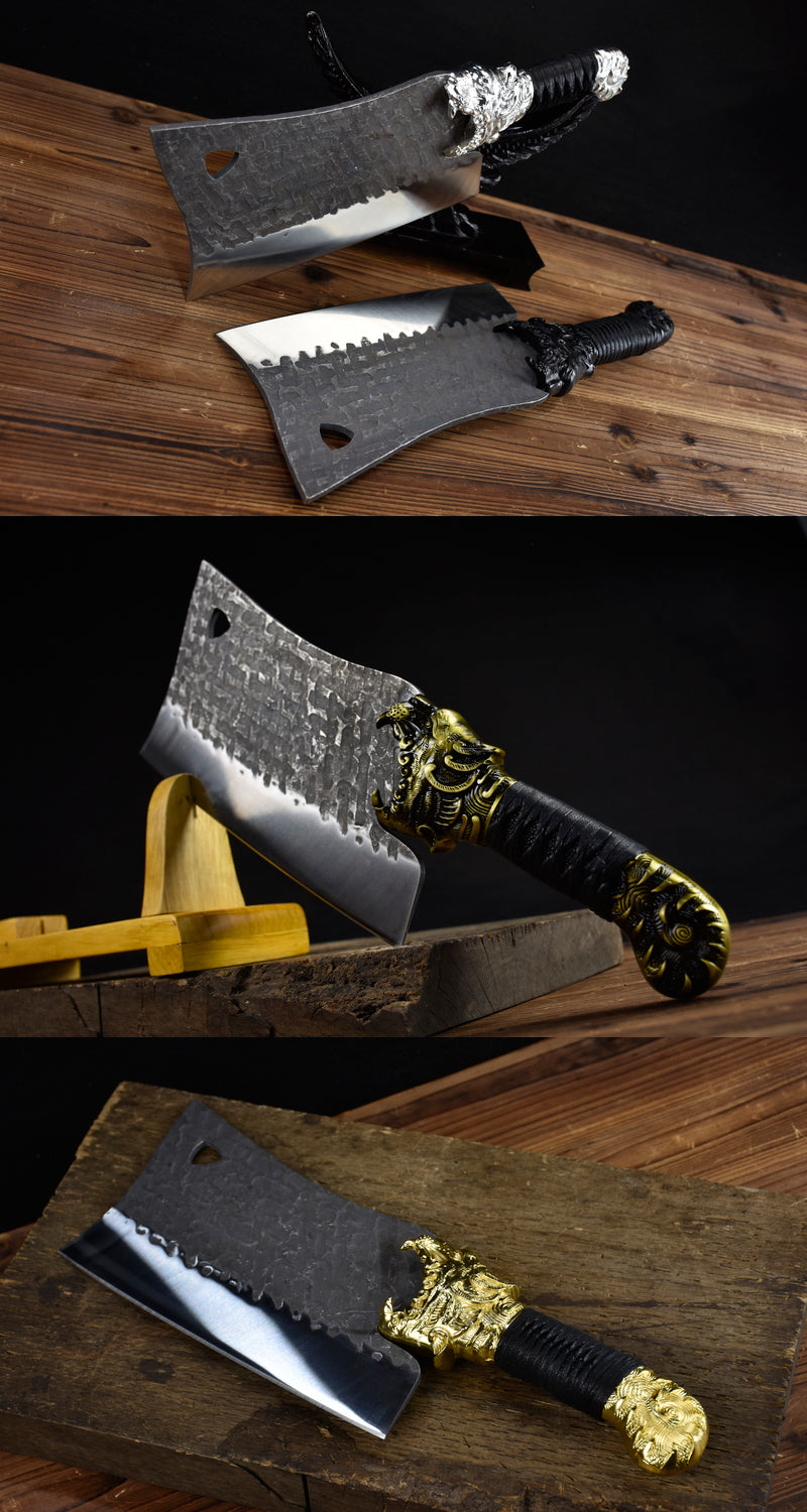 Tiger Head Bone Chopping Knife with Round Handle - Kitchen Meat Cleaver