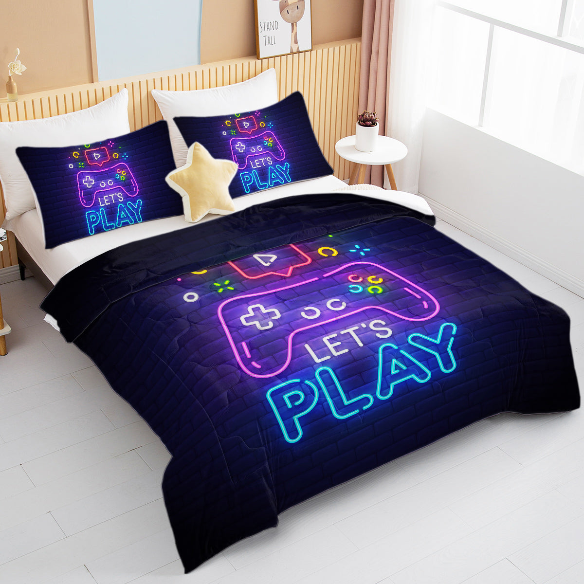 Neon Game Pattern Comforter Set - Ultra Soft Bedding for Queen