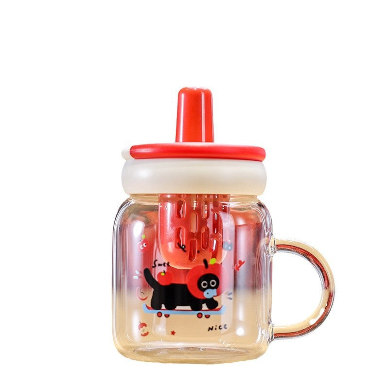 Cute Cat Water Cup with Handle - 600ML Glass Drinking Mug for Home