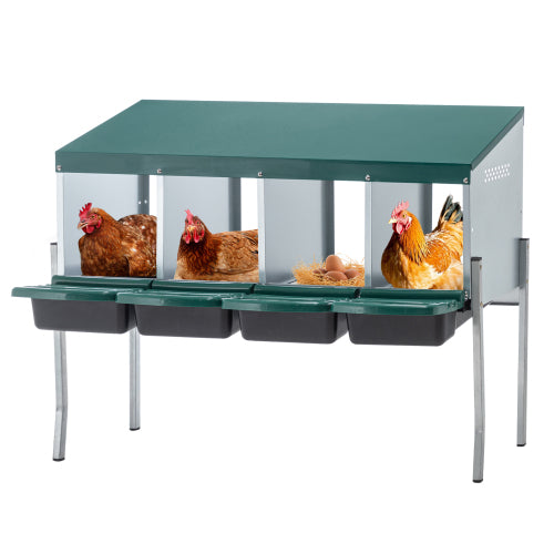 Green Chicken Nest with Legs and Cover, Egg Collection System, Durable Metal