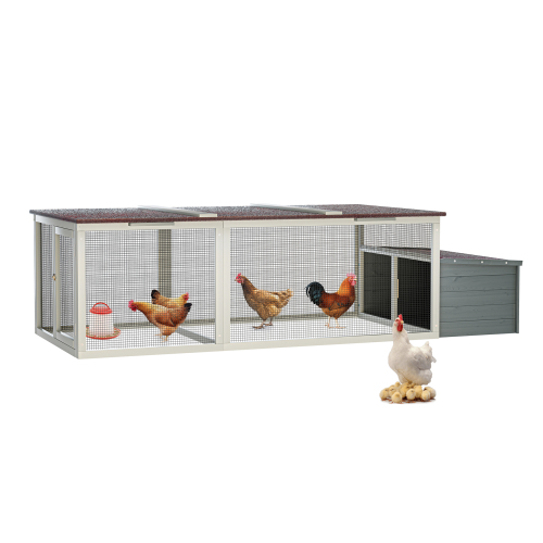 Large Wooden Chicken Coop with Run and Weatherproof Roof - Gray
