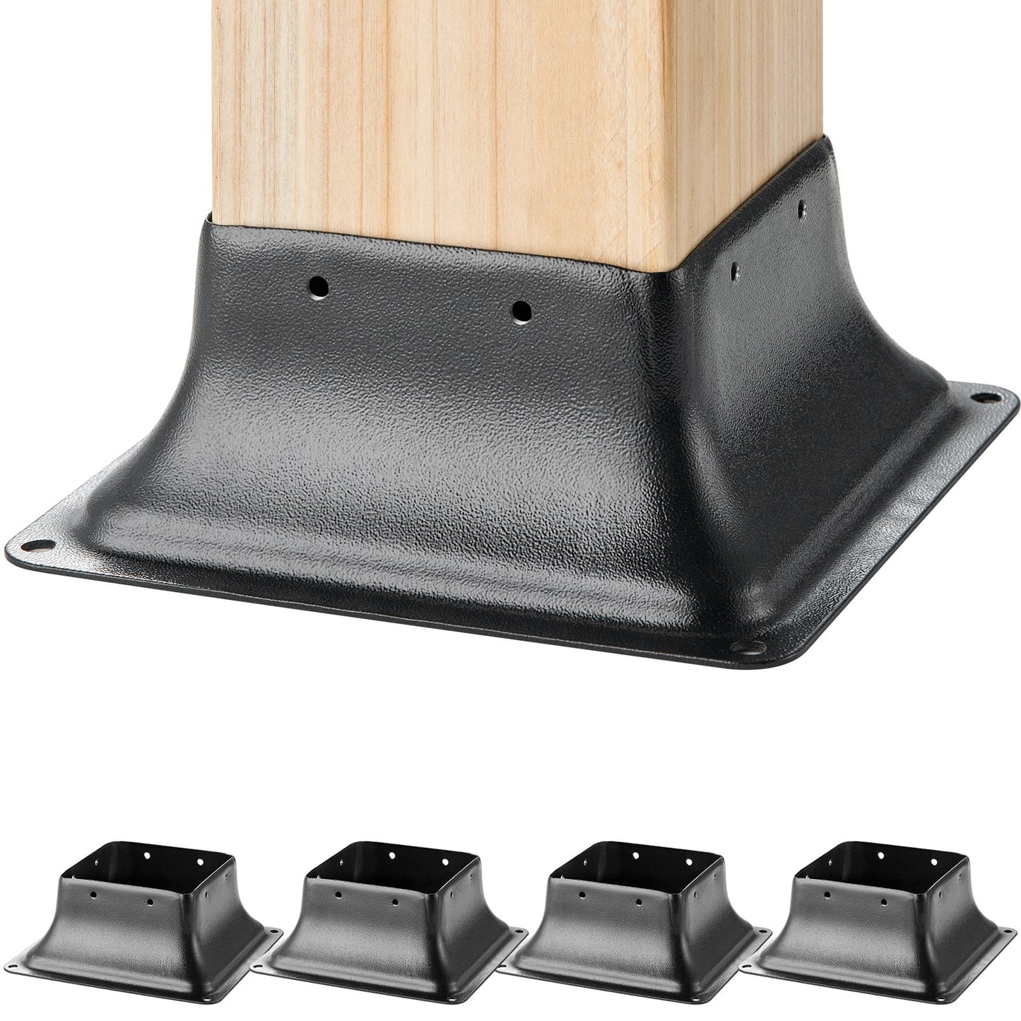 Heavy Duty Steel Post Base Bracket for 4x4 Wooden Posts - Black