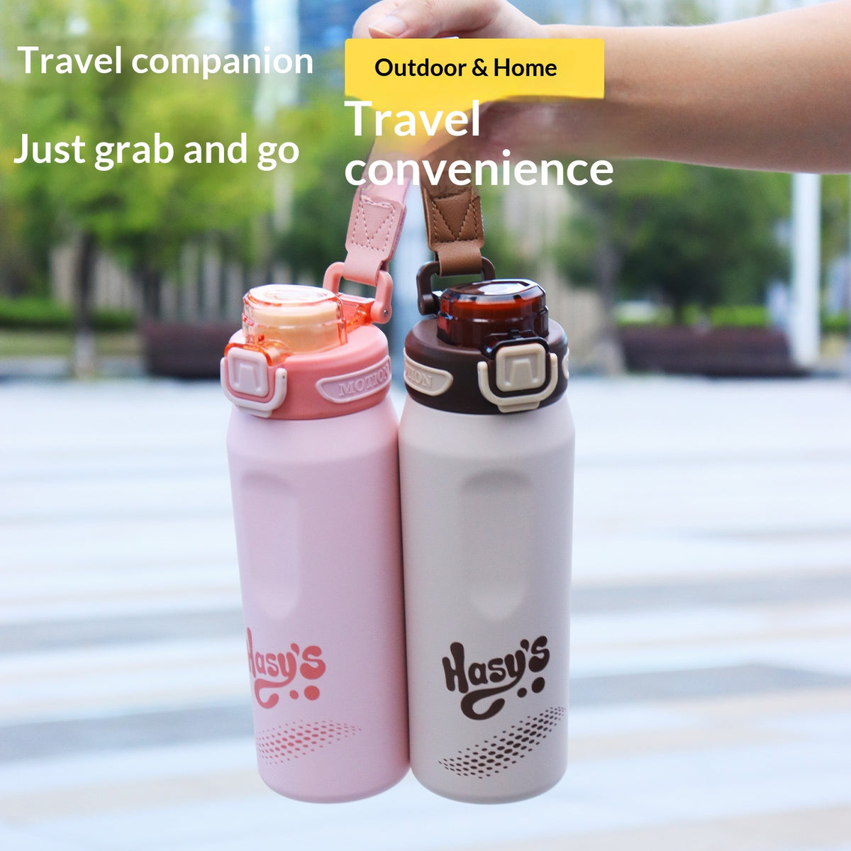 600ml Stainless Steel Outdoor Water Bottle with Carrying Strap - Multiple Colors