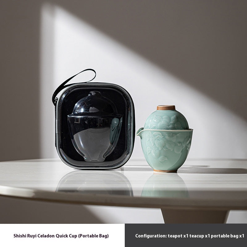 Ceramic Teapot Set with Portable Storage for Travel & Outdoor Use