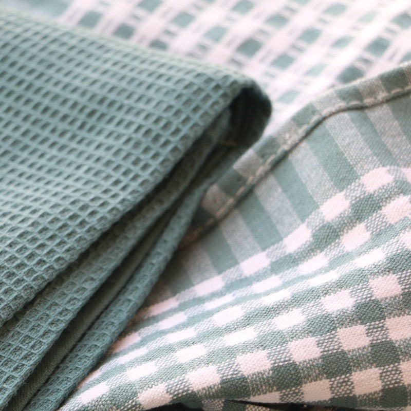 3-Pair Cotton Kitchen Towels Multi-Purpose Set — Green & Light Brown