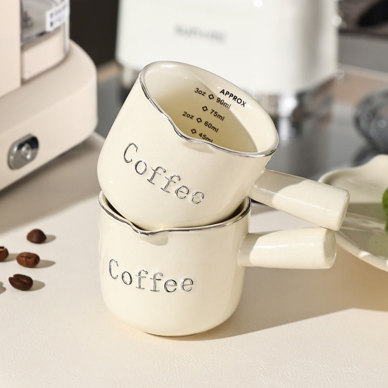 Ceramic Espresso Cup with Scale - Milk Silver, 90ml Coffee Measuring Mug