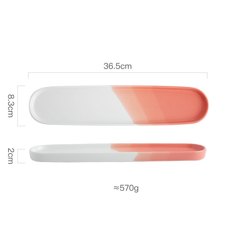 Japanese Ceramic Sushi Plate - Long Rectangular Porcelain Serving Dish
